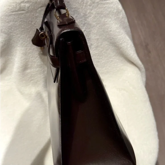 SOLD - HERMES Ebene Brown Box Calfskin Kelly 32 GHW - Picture 7 of 12